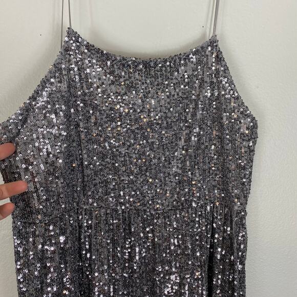 Zara Sequined Spaghetti Strap Mini Dress Tiered Size Large - Picture 2 of 7